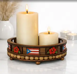 Boricua Style Tray with Decorative Beads and International Flag Designs for Ceremonial Plates