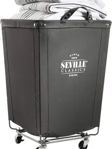 Seville Classics Large Commercial Heavy Duty Rolling Steel Frame Laundry Hamper Canvas Cart Bin w/Wheels for Hotel, Home, Closet, Bedroom (Patented), 18.1" D x 18.1" W, Gray