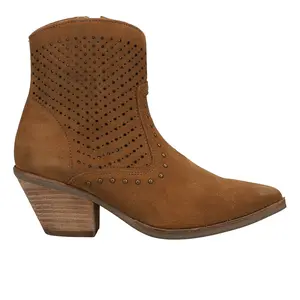 Dingo Womens Miss Priss Cut-Outs Studded Pointed Toe Zippered  Casual Boots Ankle Mid Heel 2-3" - Brown