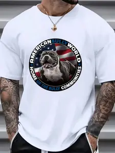 American Bully Dog Theme T-Shirt, Fashion Graphic Print Short Sleeve, Unisex Casual Loose Fit Top, All Seasons Wear