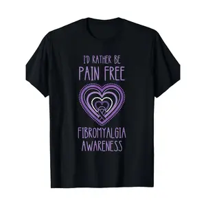 Fibromyalgia Awareness T-Shirt - Free Purple Heart Design, 100% Soft Cotton Unisex T-Shirt, Black Crew Neck, Short Sleeve, Machine Washable, Perfect Gift for Birthdays and Holidays, Casual Wear, Geo