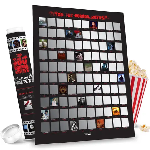 Top 100 Horror Movie Scratch Off Poster by Palettes and Prints - (16.5" x 23.4") Horror Movie Wall Decor Gifts for Horror Lovers Room Scary
