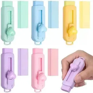 5 count Multicolor Sliding Retractable Pencil Eraser with Plastic Sleeve,Large Erasers for School Office,Art Erasers for Drawing,Standard Pencil Erasers,Office Products,Correction Products
