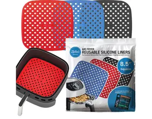 Reusable Air Fryer Liners 3 Pack for 5QT or Bigger - 8.5" Square Silicone Airfryer Liner - Easy to Clean Air Fryer Accessories - Durable Dishwasher Safe Non-Stick Parchment Paper Replacement