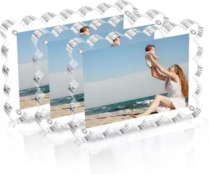 3 Pack  Picture Frame: 4x6inch  Picture Frames, Double Sided  Frames,10+10mm Thick Block, Clear Photo Scalloped Frames Freestanding for Desktop Display (Clear, 4X6)