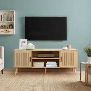 TV Stand for 32-50/65 Inch TV, Modern Media TV Console Table with Storage Cabinets and Adjustable Shelf, Solid Wood Feet, Cord Holes,  TV cabinet for Living Room, 43"/55"