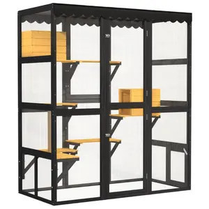 Cat Catio Outdoor Cat Enclosure for Multiple Indoor Outdoor Cats, Large Wooden Walk-in Cat House with Window Connection , 2 Condos, 5 Platforms, 4 Doors, and Weatherproof Roof Cover , Waterproof Wooden Outdoor Cat Enclosure
