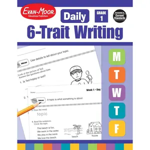 Evan-Moor Daily 6-Trait Writing, Grade 1, Homeschool and Classroom Resource Workbook, Reproducible Worksheets, Teaching Edition, Lesson Plans, Ideas, Organization, Word Choice, Sentence Fluency, Voice Paperback – Teacher's Edition, September 1, 2008