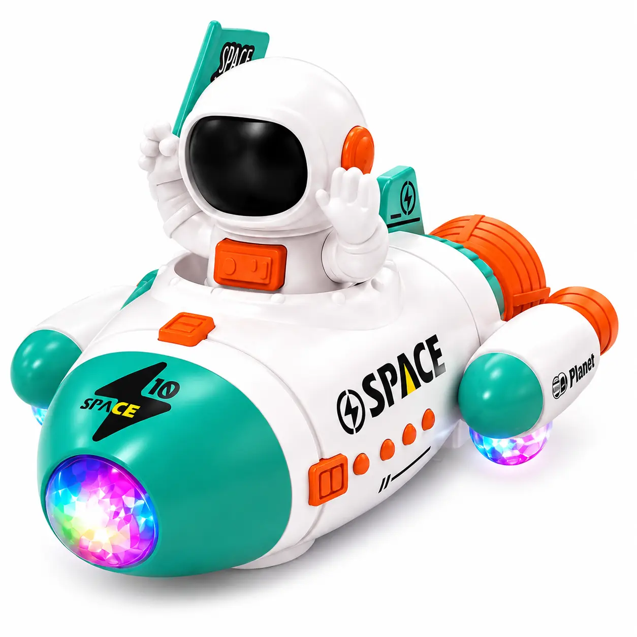 Kids Rocket Toy with LED Lights & Music – 360° Rotating Astronaut Spaceship with Moving Action | Interactive Educational ABS Space Toy Gift for Toddlers Boys & Girls