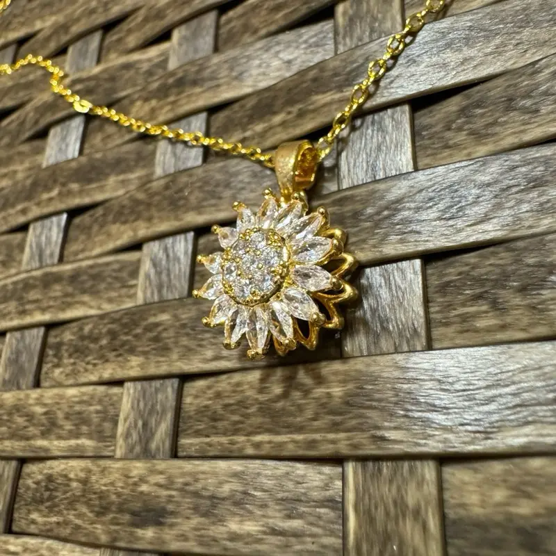 AlexisLeaCollection Gold Sunflower (Type # 1) Necklace with Spinning Pendant, Fidget Necklace for Anxiety Relief Jewelry