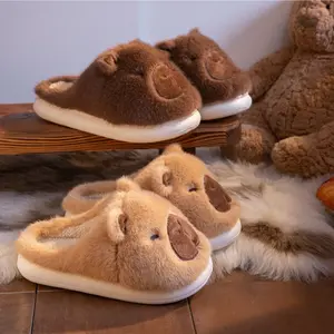 Cute Capybara House Slippers for Women Men Fuzzy Warm Non-Slip Slippers Soft Thick Sole Cozy Plush Slippers Fashion Indoor Slippers for Fall Winter Spring Home