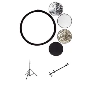 Glow 42" 5-in-1 Collapsible Disc Reflector, - Bundle - with 7' Black 3-Section Light tand, Portable Reflector Bracket, 12-67"
