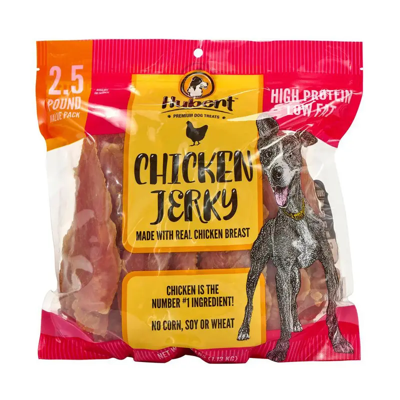 Hubert Chicken Jerky Dog Chews - Real Chicken Breast High Protein Treats, Low-Fat, Grain-Free, Hypoallergenic (Gluten, Dairy-Free), Re-Sealable Keep-Fresh Multi-Pack, All Breeds & All Ages Training Rewards, 2.5 lb Pack