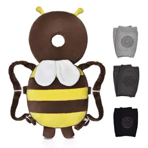 Baby Head Protector One Backpack, Adjustable Toddlers Head Safety Pad Backpack, Baby Back Protection for Crawling & Walking, Bee