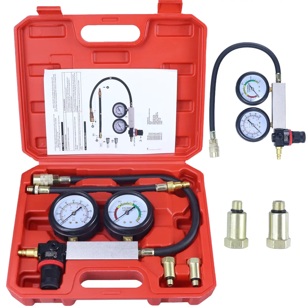 Cylinder pressure testing tools, including gasoline engine compression testers and dual gauge leak detection tools, are designed specifically for pressure checks and leak rate assessments of vehicles such as cars, motorcycles, and trucks
