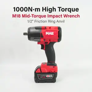 MAE M18 FMTIWF12 1/2 Inch1000NM High     Torque  brushless   impact wrench     for M24 Bolts with Four Impact Speeds job electric drill driver cordless impact tool heavy-duty application garage use