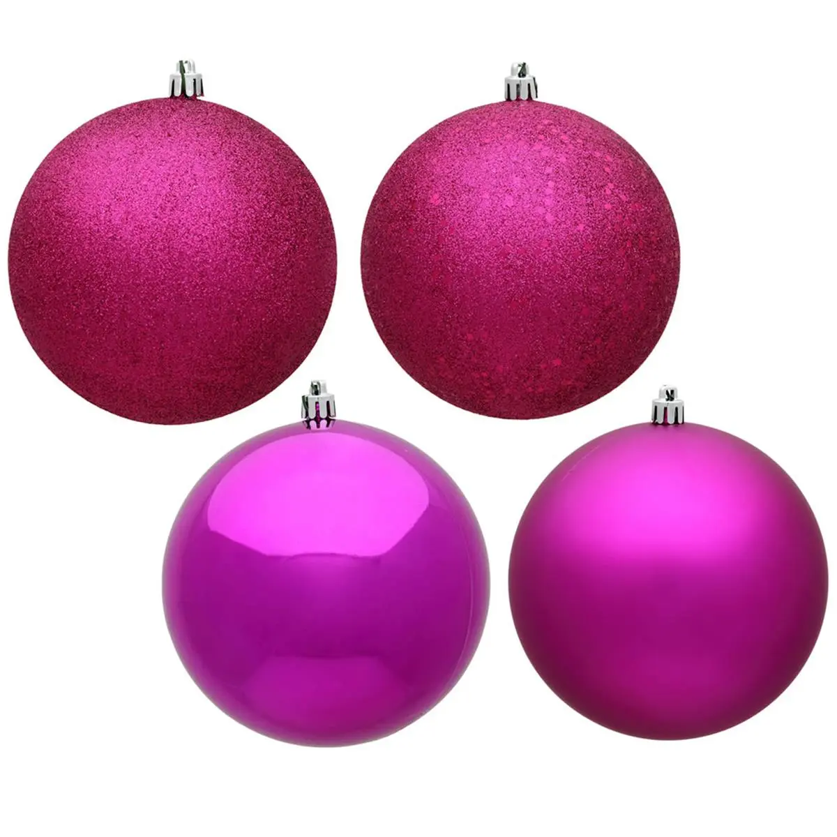 212 MAIN 4 in. Round Fuchsia Plastic Christmas Ornament Balls, 4 Assorted Finishes - 12-Piece Boxed Set, Home Supplies for Room Decor & Christmas Haul Festive Decorations