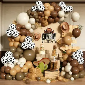 Cow Print Balloon Arch Kit 153 Pcs Brown Beige White Garland for Western Theme Party Decor