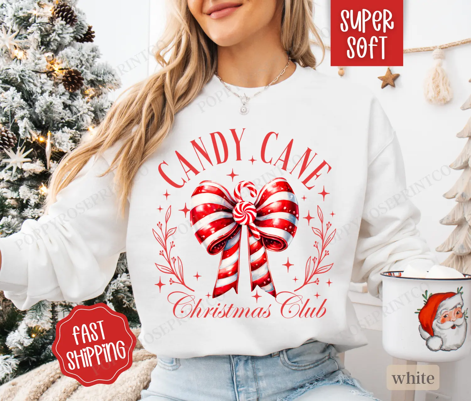 Candy Cane Christmas Club Sweatshirt, Christmas Sweater, Women's Holiday Crewneck