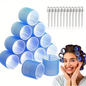 24PCS Hair Rollers for Women - Includes 12 Large Self-Adhesive Curlers And 12 Duckbill Clips, a Heat Conductive Tool for Styling for all Hair Types, Creating Long-Lasting Voluminous Curls