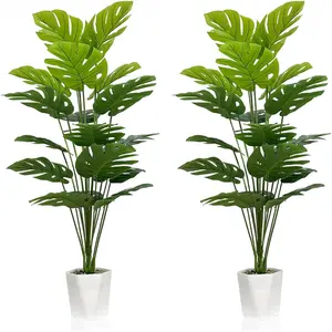 SAJANDAS Set of 2 Artificial Monstera Deliciosa Plants in Pots, Fake Tropical Palm Tree with Greenery Leaves Stems, 43 Inch Faux Swiss Cheese Floor Plants Indoor for Home, Office, Store Decor