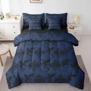 Feelyou Vintage Dragon Damask Bed-in-a-Bag Bedding Set - Bedroom, Decorative Bedding Set with Breathable High-Tenacity Microfiber Comforter, Sheets & Pillowcases (Twin, Full, Queen, King Sizes) for Kids, Bedroom Bedding Set
