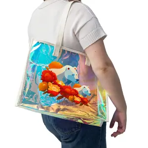 Cute Bear With Flowers Clipart Beach Holographic Tote Bag