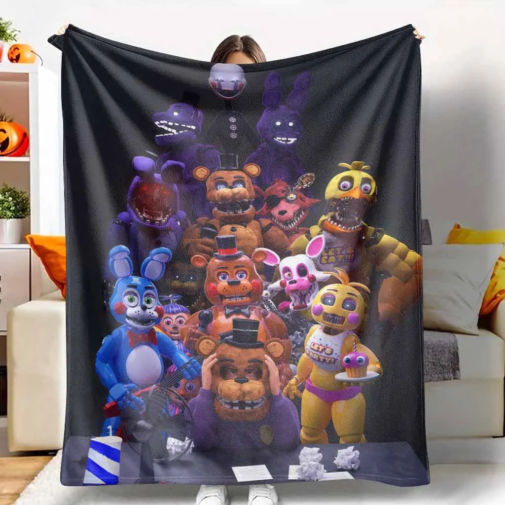 Five Nights Inspired Flannel Blanket Animatronic Character Print Soft Warm Cozy Lightweight Durable for Bedroom Living Room Gaming Room Holiday Gift tiktokshopspringglowup
