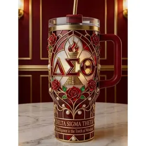 Delta Sigma Theta Stainless Steel Tumbler with Handle – Sorority-Inspired Insulated Cup, Perfect DST Gift for Sisters