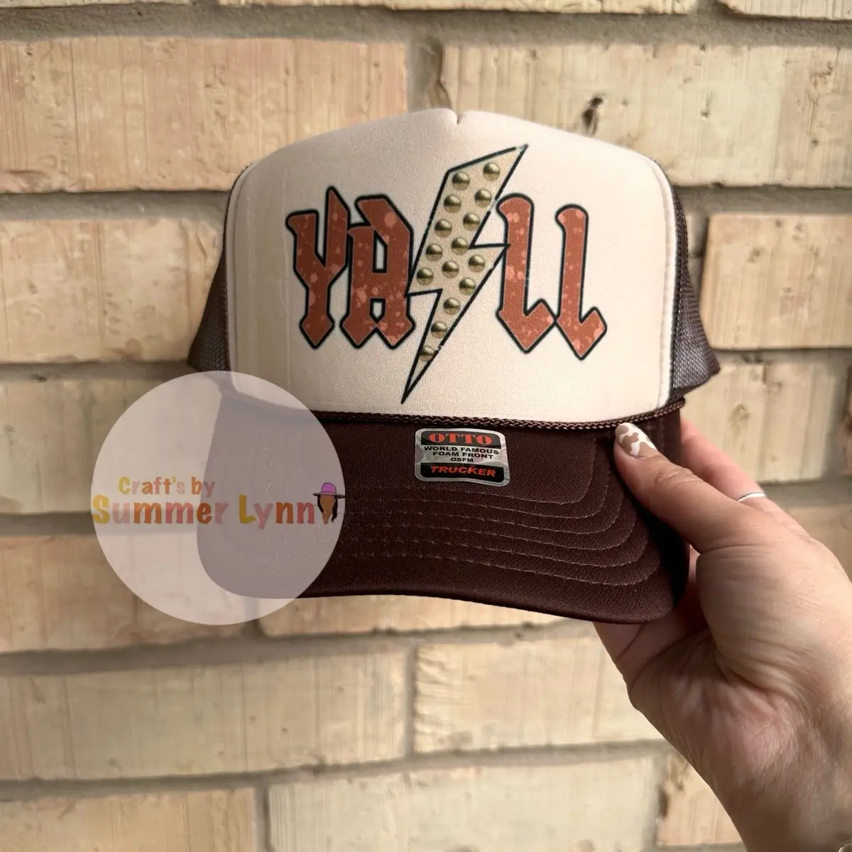Yall trucker hat tan on brown