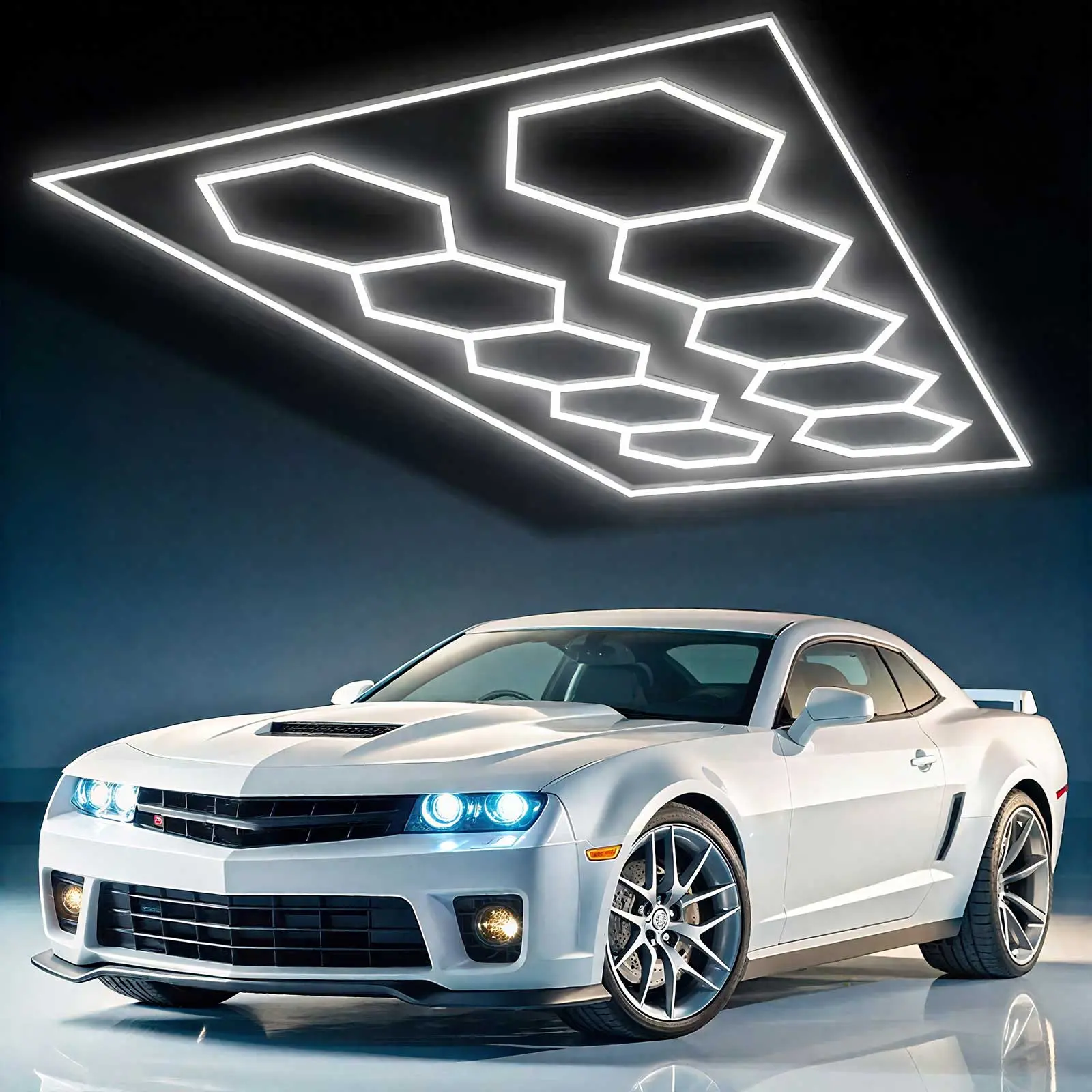 VASTFIRE LED Garage Lights, 10-Hexagon Panel with Rectangle Frame, 672W Power 86400LM 6500K High Brightness Grid Pattern Ceiling Mount for Garage, Shop