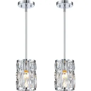 Modern  Pendant Light Fixture 2-Pack Chrome Finish Hanging Lighting  Chandelier for Kitchen Island