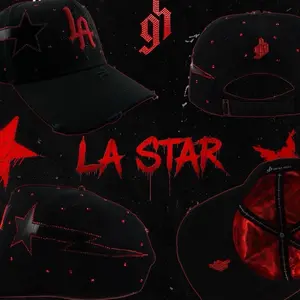 LA STAR gorra  de muy buena calidad de algodón  negra con rojo y diamante