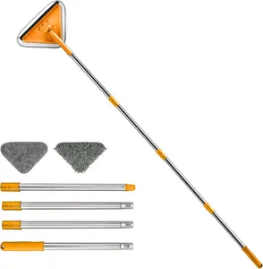 Wall Cleaner Mop with 63" Long Handle & 360° Swivel Head - Duster for Painted, Windows, Floors, and Baseboards - Includes Squeegee and 2 Microfiber Pads