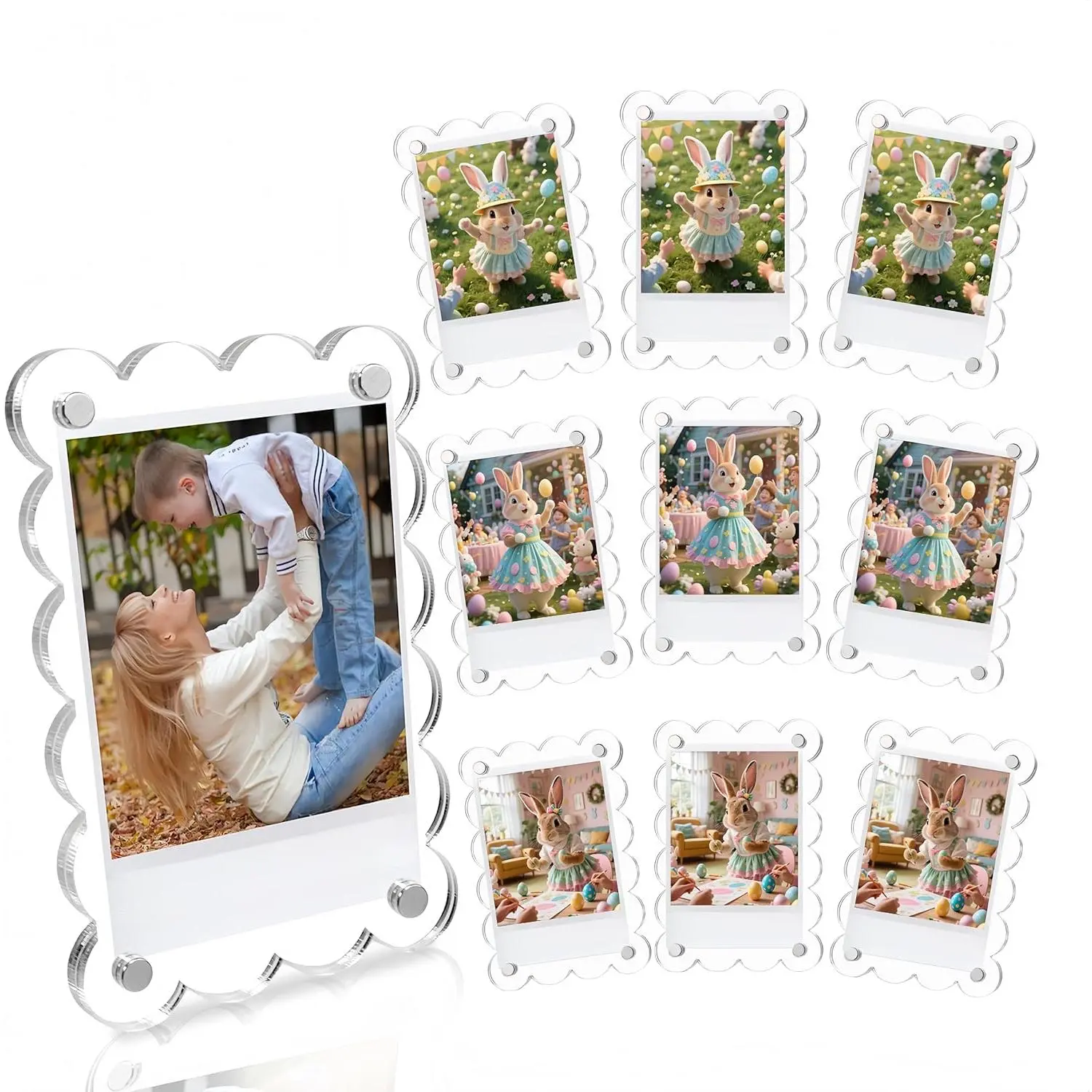 10 Pack 2.36 x 3.54 Inch  Fridge  Frame Scalloped, Double Sided Polaroid Frame, Refrigerator  Picture Frame for  Instax Mini