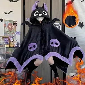 Cozy Soft Flannel Wearable Blanket, Bat-Themed Design with Detachable Nose, Perfect for Fall & Winter Comfort