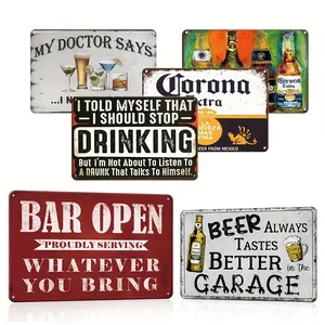 6pcs/set Bar Vintage Metal Tin Signs | Retro Wall Art Decor Poster Plaque Signage Decorative | Mancave, Garage, Bar, Cafe, Office, Dorm, Restaurant, Kitchen, Living Room12x8in r farmhouse  home  decor beer lover creative small gift