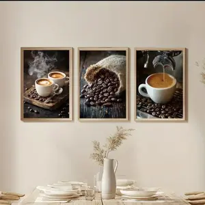 Coffee Themed Unframed Painting, 3 Counts/set Modern Canvas Wall Art, Wall Decor for Home Living Room Bedroom Office, Poster