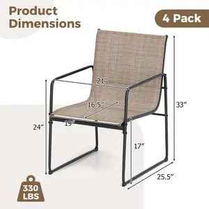 COSTWAY - Outdoor Dining Chairs Set of 4 Patio Furniture Chair with Breathable Seat and Backrest-Brown