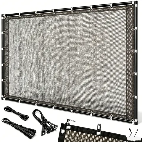 Sturdy Rectangular Heavy-Duty Net Shade Door Kit, 93% Blackout 10x13ft UV-Resistant Mesh Cloth with Reinforced Rivets, Breathable, Keeps Insects Out for Garden Use (Home Improvement Building Supplies)