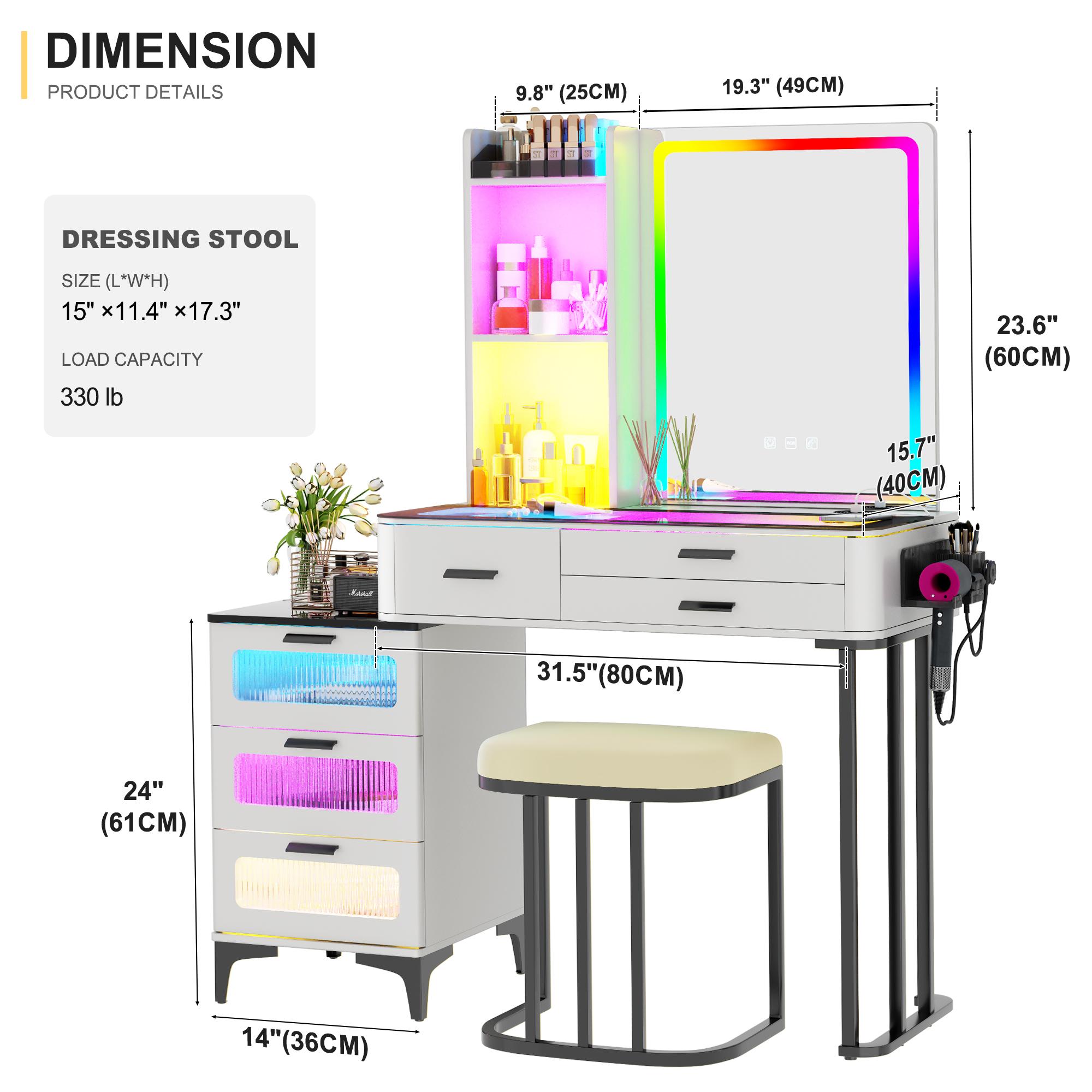 Miuvanity Set with 24-Color RGB Lights, Wireless Charging, HD Mirror, 6-Drawer Chest & Big Storage Furniture Organizing - Modern Design Adjustable Brightness Miuvanity Set with 24-Color RGB Lights, Wireless Charging, HD Mirror, 6-Drawer Chest & Big Storage Furniture Organizing - Modern Design Adjustable Brightness