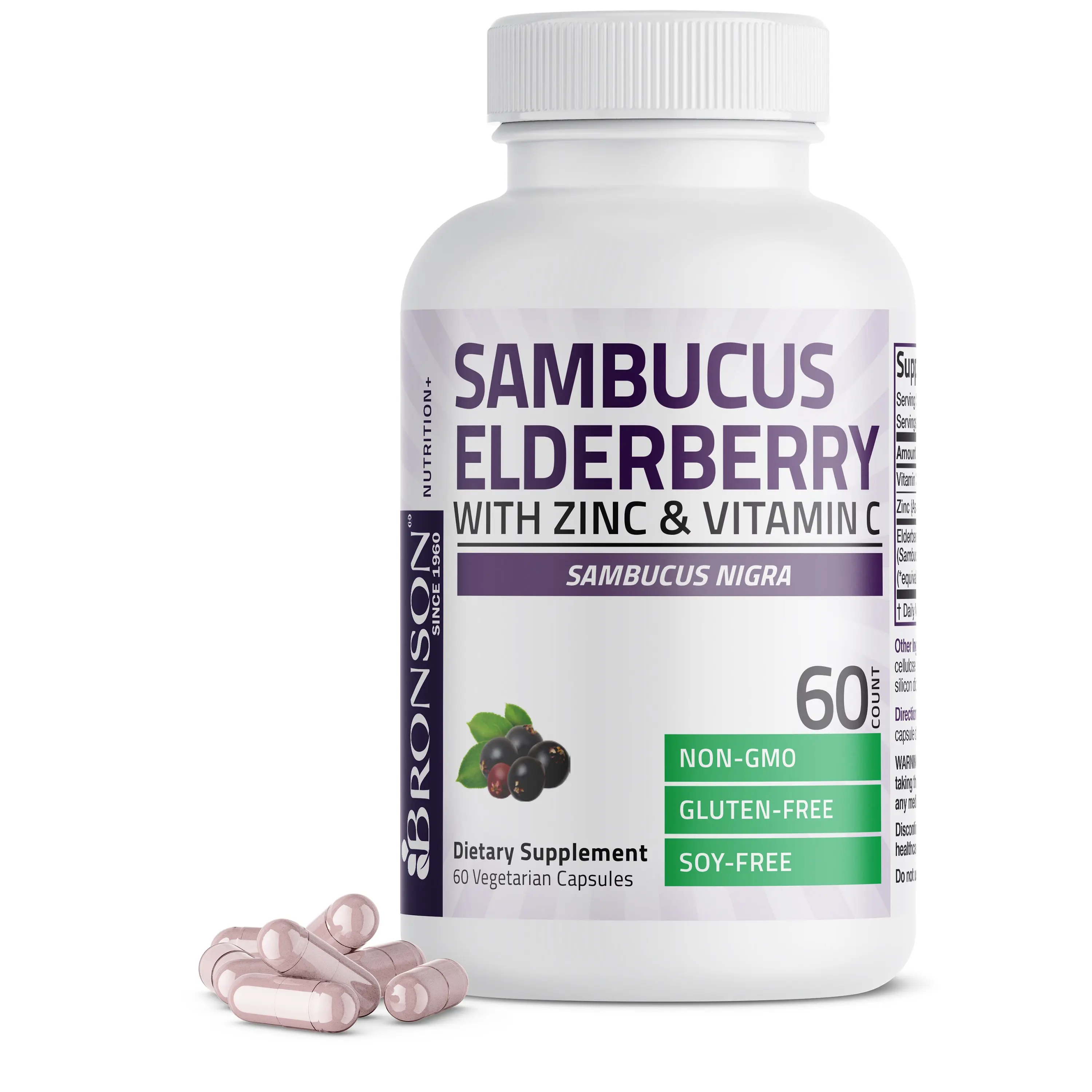 Sambucus Elderberry with Zinc & Vitamin C - 60 Vegetarian Capsules Healthcare Supplement