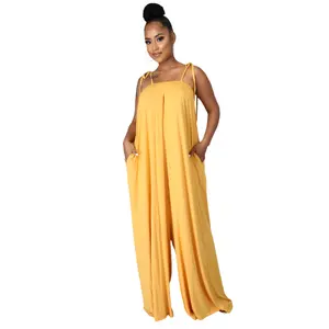Mango Palazzo Jumpsuit with Pockets Wide Leg Summer Romper with Stretch Fit & Gathered Neckline – Flowy One-Piece Outfit for Casual & Dressy Events