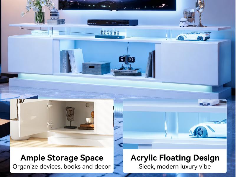 [Ships 1 Packages]  oneinmil 70 Inch White TV Stand, Modern Entertainment Center with Storage, Media Console for Living Room&Bedroom tables nursery 2-layer shelf