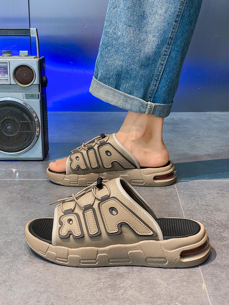 Men's "AIR" Letter Fashion Slides | Retro Basketball-Style Sports Sandals | Chunky Air-Cushioned Summer Slides | Streetwear Hypebeast Footwear