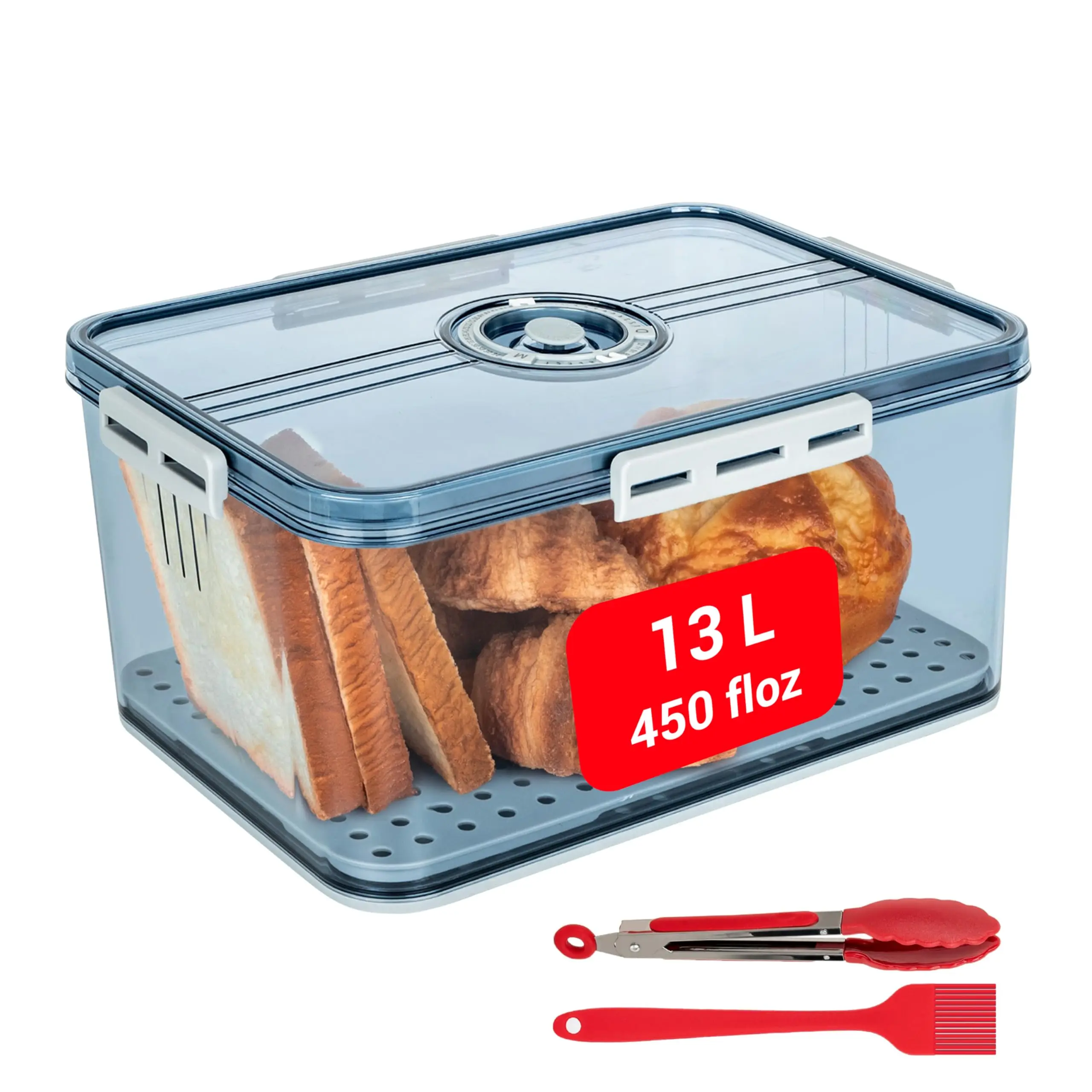 Bread Box For Homemade Bread-airtight Plastic Storage Container With Lids  Fridge-time Recording Clear Sealed Toast Donut Cookies Keeper(dishwasher Safe-no)