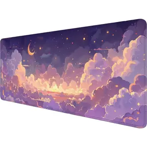 Cute Gaming Mouse Pad Desk Pad Kawaii Pink Purple Gold Clouds Mousepad XL Large Gaming Mouse Pad Laptop Keyboard Mat Desk Pad Office Home Decor for Women Girl 24"x14"