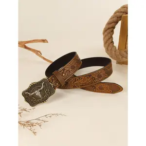 1 Piece Unisex Retro Western Cowboy Animal Buckle Embossed PU Leather Belt Fashion Versatile Suitable for Jeans and Dresses Year-Round Wear