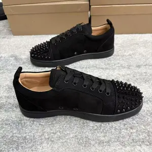 Men's Low-top Lace-up Sneakers with Rivets Red Sole Casual Trendy Versatile for Everyday Wear Couple's Fashion Sneakers