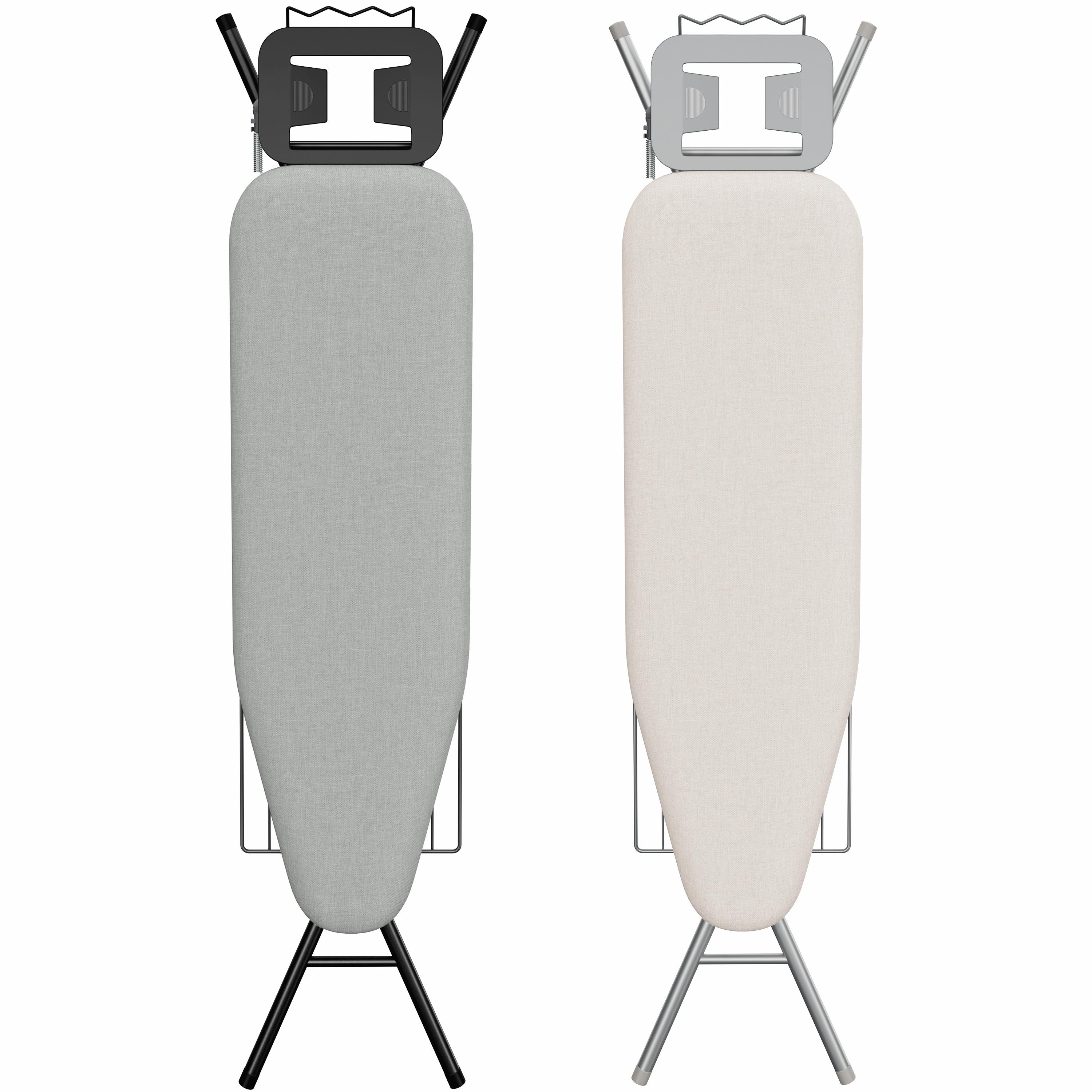 Costoffs Full Size Ironing Board with Clothes Rack Foldable & Height-adjustable Iron Table with Cord Holder/4 Legs/4-layer Pad for Laundry/Living Room/Dormitory, Beige/Gray